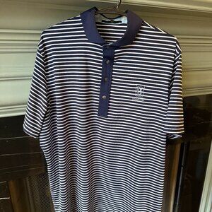 Greyson 4 button collared blue & white strip polo TPC Sugarloaf Logo Size Large